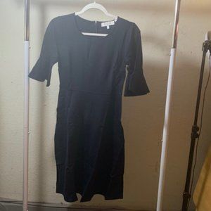 Lark & Ro Women's Navy 1/2 Ruffle Sleeve Back Zip Midi Dress 2 NIB